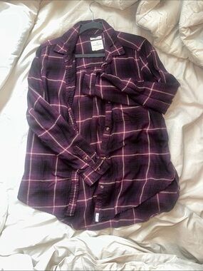 Boyfriend fit Purple Plaid Button-Up Shirt